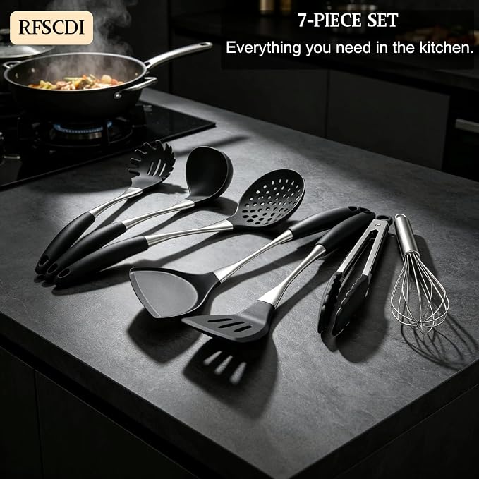 Premium Black Silicone Cooking Utensils Set - Image 5
