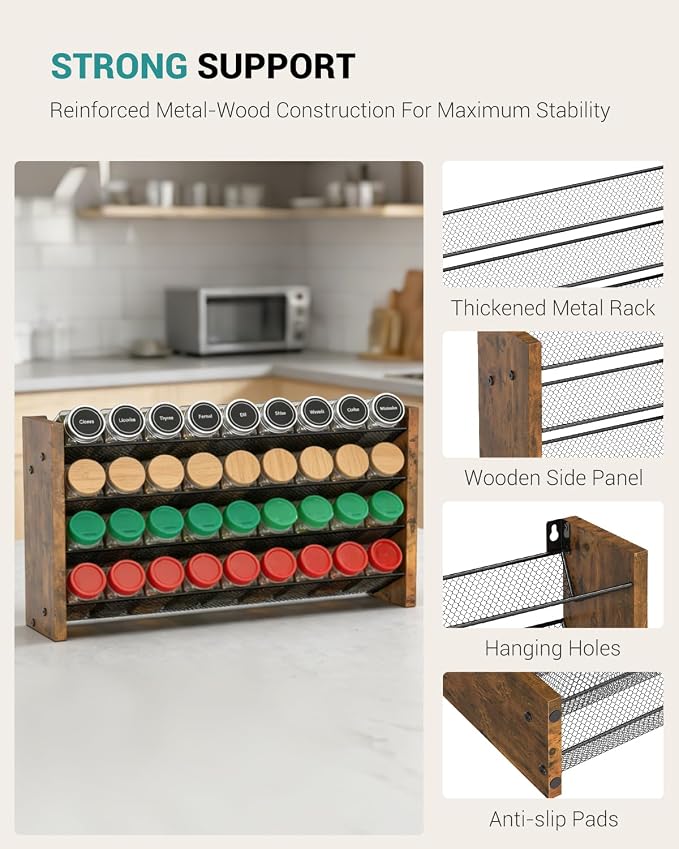 NESAPTO Spice Rack Organizer for Cabinet, Wood 4-Tier Vertical Seasoning - Image 7