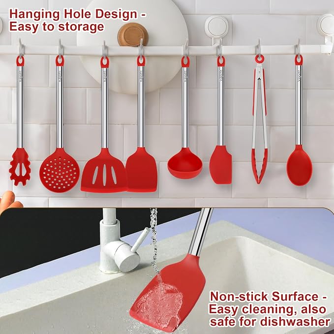 8 PCS Silicone Kitchen Utensils, Vayvnt Large Cooking Utensils Set - Image 5