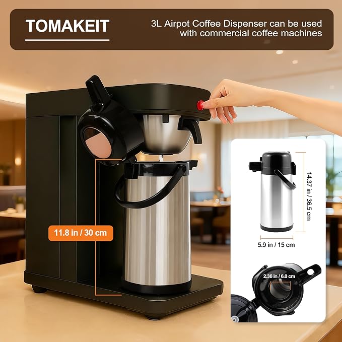 TOMAKEIT Airpot Coffee Carafe for Keeping Hot, 102oz/3L Coffee Dispenser Thermal - Image 2