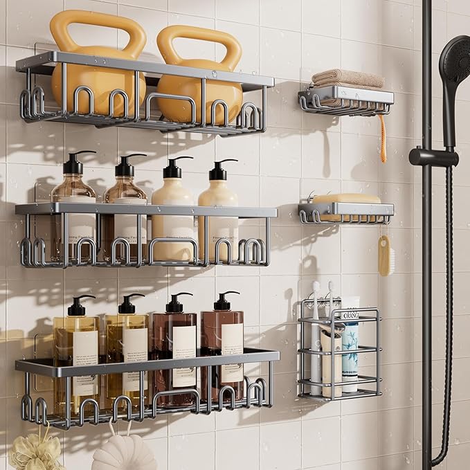 Veken Shower Caddy 6-Pack, No Drilling & Rustproof, Waterproof Adhesive Shelves by Veken