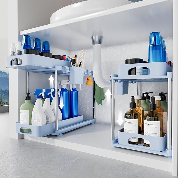 VERIFOST Under Sink Organizer, 2 Tier Under Sink Organizer, Adjustable Height by VERIFOST