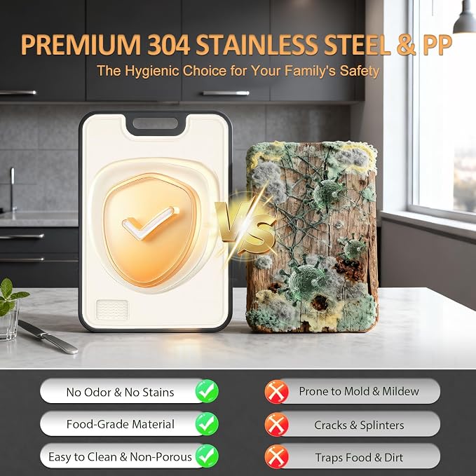18/8 Stainless Steel Cutting Board, Large Double Sided Chopping Board - Image 4