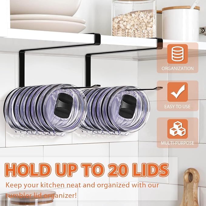 2 Pack Tumbler Lid Organizer, Horizontal Tumbler Lid Storage Hook to Hold Up 20 - Image 2
