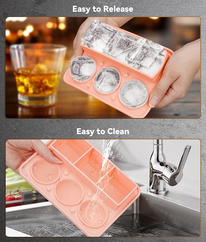 Ice Cube Tray with Lid, Silicone Ice Molds with Round, Large Ice Cube Mold - Image 6