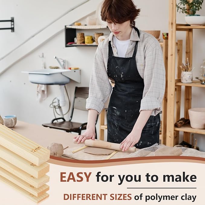 Sasylvia 20 Pcs Pottery Rolling Pin Guides Wood Teaching Rolling Mud Stick - Image 5