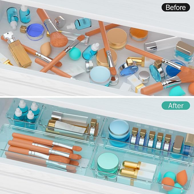 WOWBOX 12 Pack Clear Drawer Organizer Set, Acrylic Drawer Storage Trays - Image 4