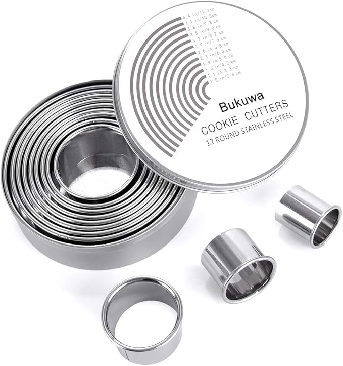 12 Pieces Round Cookie Biscuit Cutter Set, Graduated Circle Pastry Cutters by BUKUWA