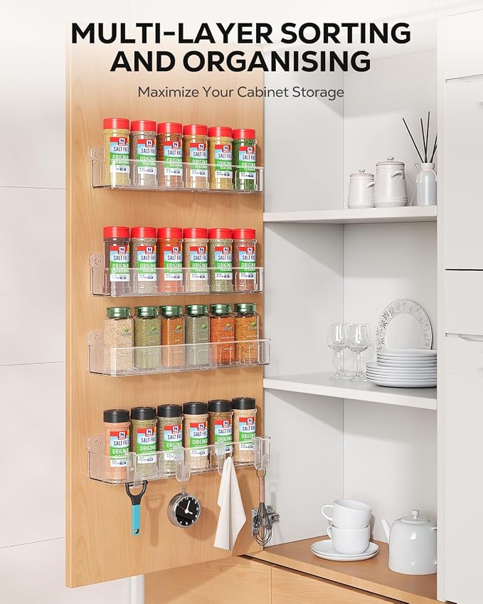 Nieifi Spice Rack Wall Mount, 4 Pack, Screw or Adhesive Installation, Spice - Image 3