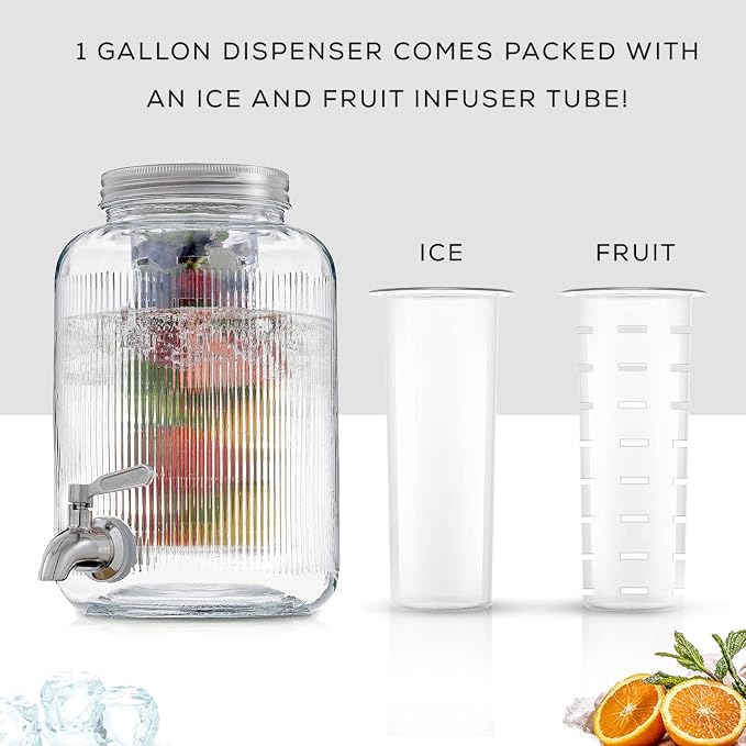 Fluted 1-Gallon Drink Dispenser. Glass Beverage Dispenser - Image 2