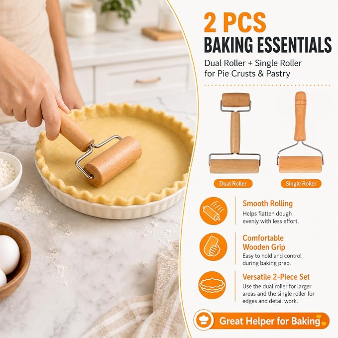 Small Wooden Rolling Pin for Baking, 7 Inch Mini Dough Roller, Non Stick Pizza - Image 6