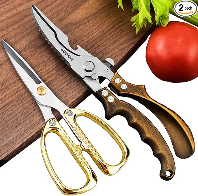 Premium Kitchen Shears 2-Pack Heavy Duty Poultry & Meat Scissors, Bone Shears by AUDAMI