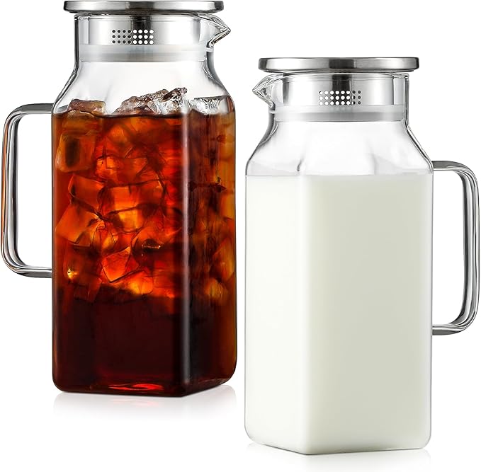 Netany 2 Pack 1.2 Liters/40 oz Small Square Glass Pitcher by NETANY