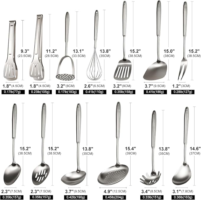 304 Stainless Steel Cooking Utensils Set, Mirror Polished Kitchen Gadget - Image 3
