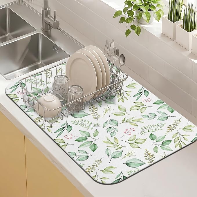 Kitchen Countertop Dish Drying Mat, Super Absorbent Coffee Bar Mat by Kuyig+Home