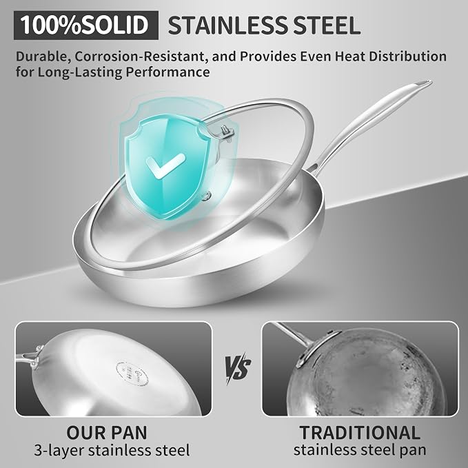 LOLYKITCH 14 Inch Tri-ply Stainless Steel Frying Pan - Image 4