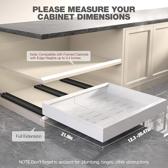 Seinloes 2 Pack Pull Out Cabinet Organizer 22" Deep, Full Extension 3 Slide - Image 4