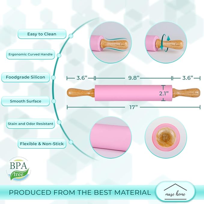Silicone Rolling Pin for Baking – 17" Non-Stick Dough Roller - Image 3