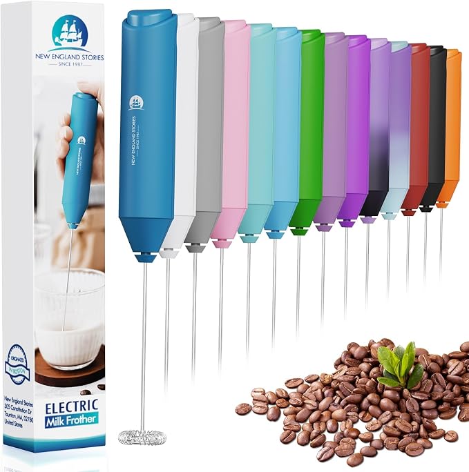 England Stories Electric Milk Frother Handheld, Battery Operated Whisk Beater by NewEnglandStories