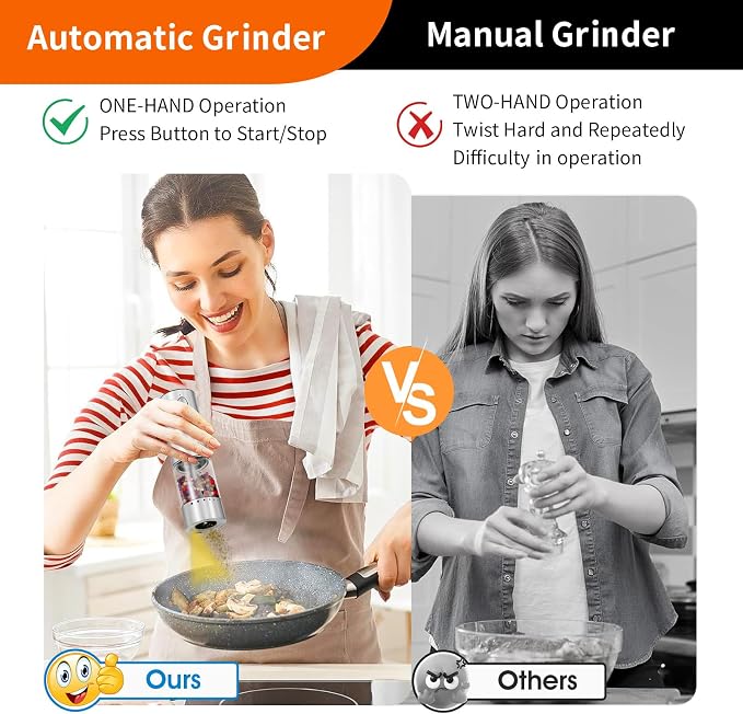Electric Salt and Pepper Grinder Set Stainless steel, Large Capacity Automatic - Image 5