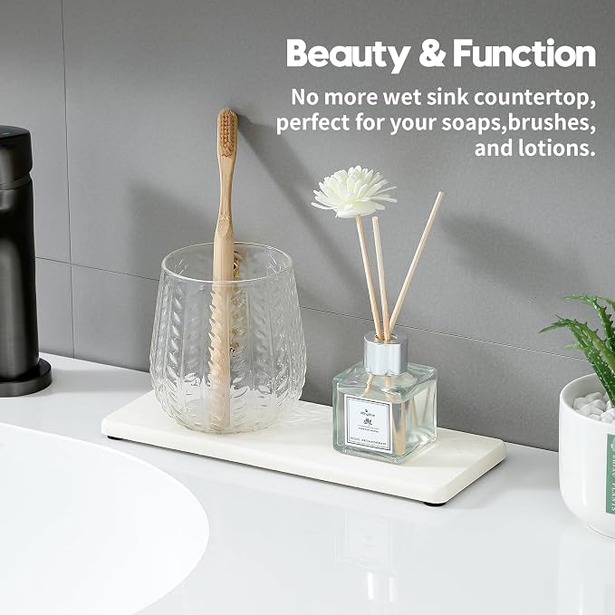 2PCS 10"x 5" Large Bathroom Sink Vanity Trays, Water Absorbing Diatomite Stone - Image 4