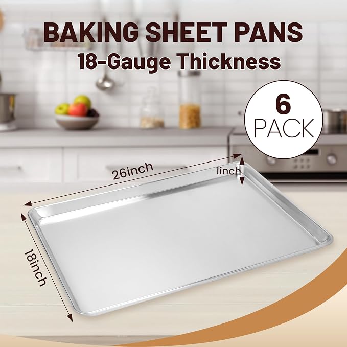 BIEAMA 6 Pack Full Size Baking Sheet Pan Aluminum Commercial Pan - Image 2