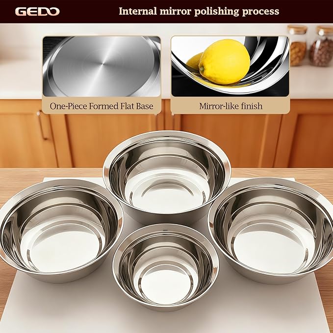GEDO Stainless Steel 3pcs, Nesting Design, Professional Kitchen Bowls - Image 6