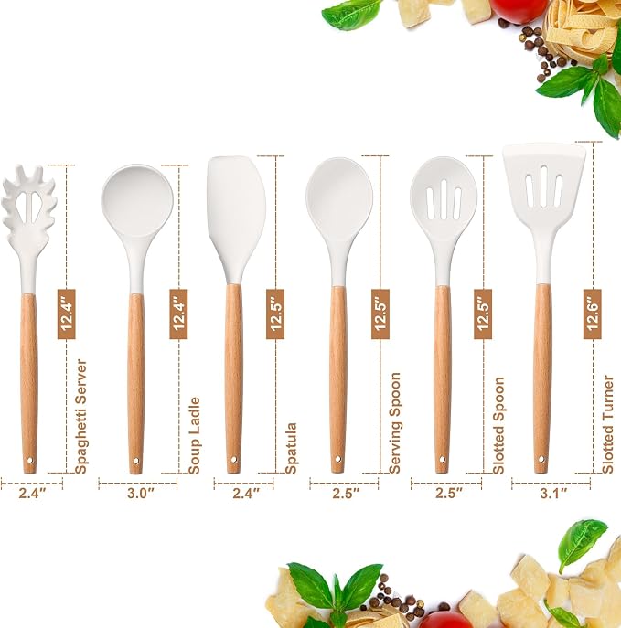 E-far White Cooking Utensils Set of 6, Silicone Kitchen Utensils - Image 2