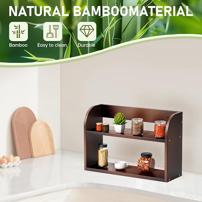 ROMGUAR CRAFT 2 Tier Bamboo Spice Rack, Countertop or Wall Mounting Wood Spice - Image 5