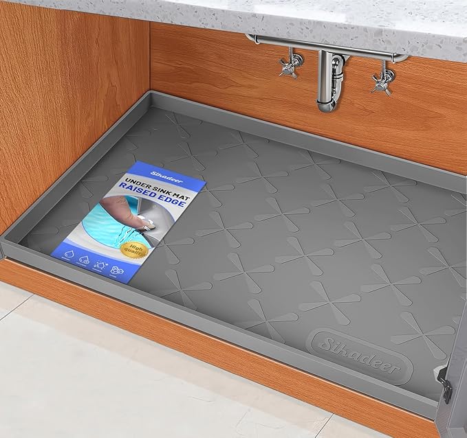 SIKADEER 28" x 19" Under Sink Mat Waterproof, Silicone Mat Kitchen Drawer Shelf by SIKADEER