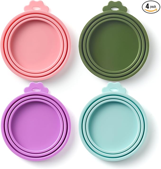 4 Pack Universal Pet Food Can Covers Lids by BasicHaus