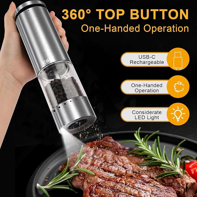 EIHO Electric Salt and Pepper Grinder Set USB Rechargeable, Upgraded External - Image 3