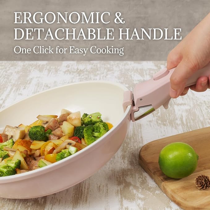 Ceramic Cookware Set Non Stick 8Pcs Pots and Pans Set Removable Handle - Image 4