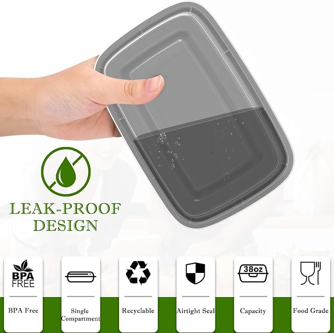 RANLITTLE Meal Prep Containers Reusable 38oz - Image 2