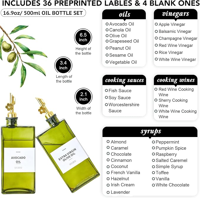 Olive Oil Dispenser Bottle for Kitchen, 16.9oz /500ml Cooking Vinegar Dispenser - Image 6
