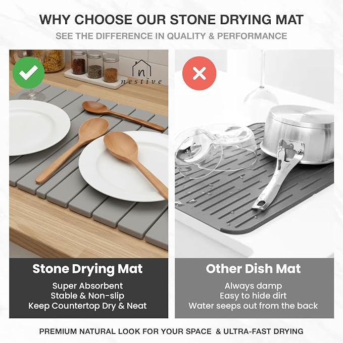 Large Stone Drying Mat for Kitchen Counter | 24"x16" | Fast Drying Collapsible - Image 5
