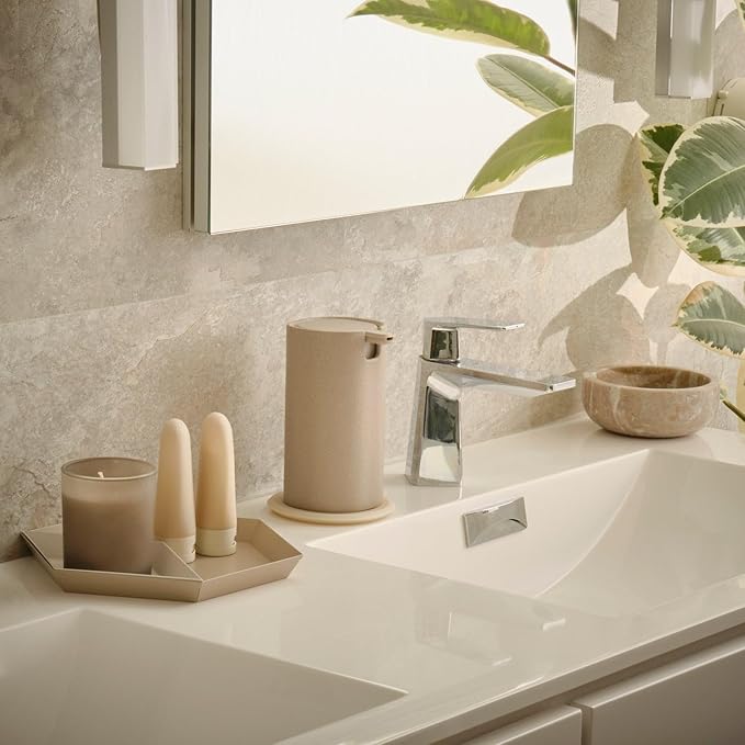 LINE+ARC Modern Easy-to-Press Soap Dispenser. No-Rust Cute Bathroom Beige - Image 8