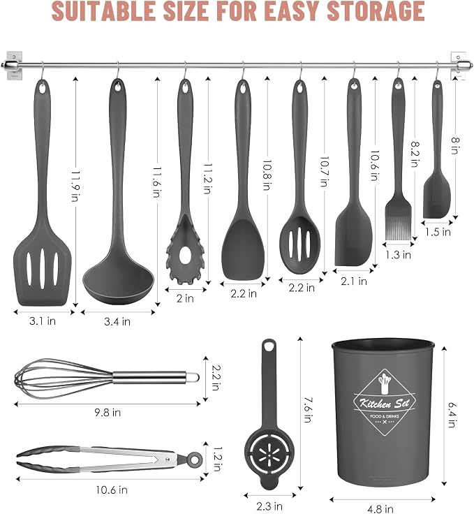 Kitchen Utensils Set-12 Pieces Silicone Cooking Utensils Set 392°F Heat - Image 2