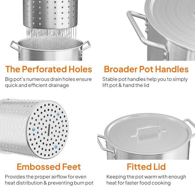 Bonnlo 30QT Aluminum Stock Pot for Boiling Seafood, Crawfish & Crab, Frying - Image 5