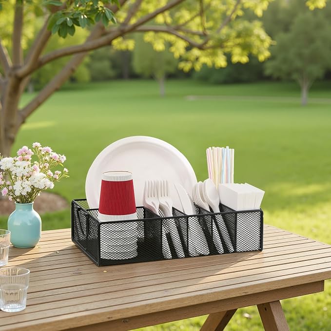 Utensil Caddy with Handle, Metal Paper Plate Holder - Image 8