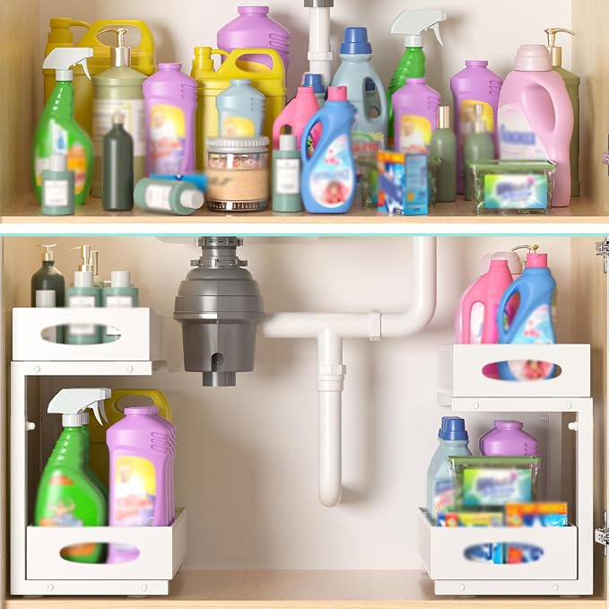Under Sink Organizer, 2 Pack 2 Tier Metal Slide Out Pull Out Cabinet Organizer - Image 5