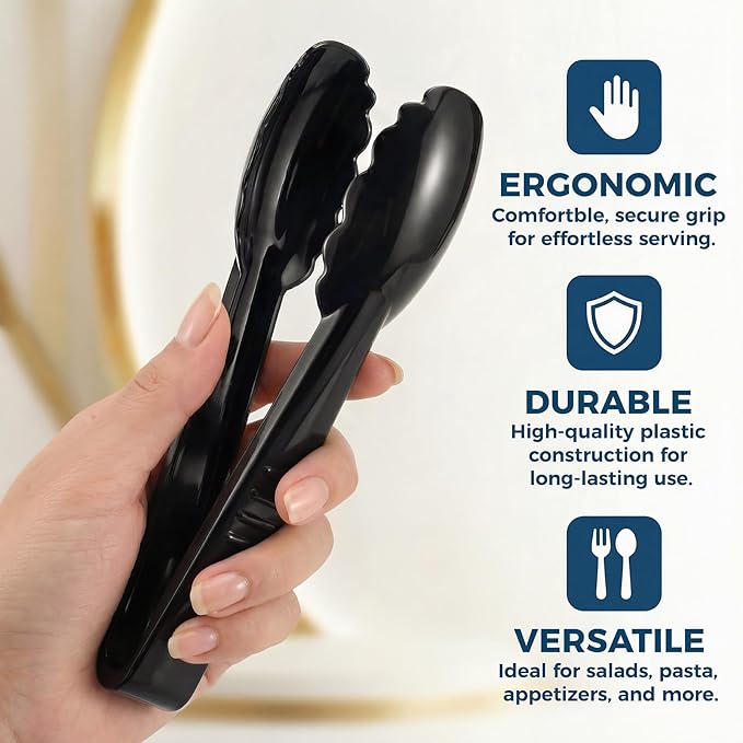 24 Pack Plastic Tongs for Serving, 9 Inch Disposable & Reusable Food Tongs - Image 4
