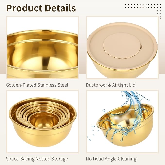 20 PCS Gold Mixing Bowls with Lids Set - Image 3