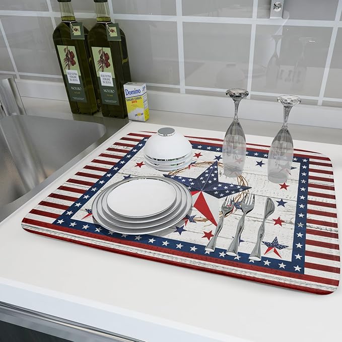 Giwawa Patriotic Stars Dish Drying Mat 4th of July America Star Wreath Dish - Image 5