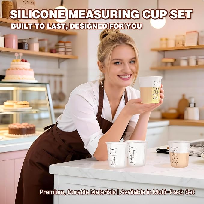 1Cup/250ml Silicone Measuring Cups 4-Pack Set, Reusable 8oz Silicone Cups Set - Image 9