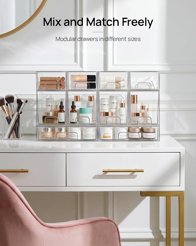 Vtopmart 12 Pack Small Clear Stackable Storage Drawers, Acrylic Bathroom Makeup - Image 7