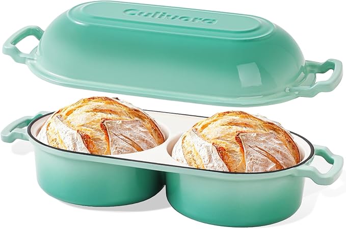 Cast Iron Bread Pan with Lid, Mini Enamel Sourdough Baking Dutch Oven Pot by Culivora