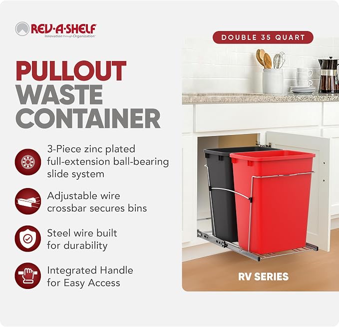 Rev-A-Shelf RV-18KD-1618C-S Double Pullout Trash Can - Image 2