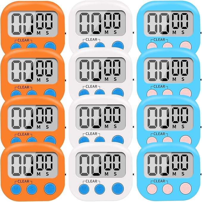 12 Pack Small Digital Kitchen Timer Magnetic Back and ON/Off Switch, Minute by LinkDm