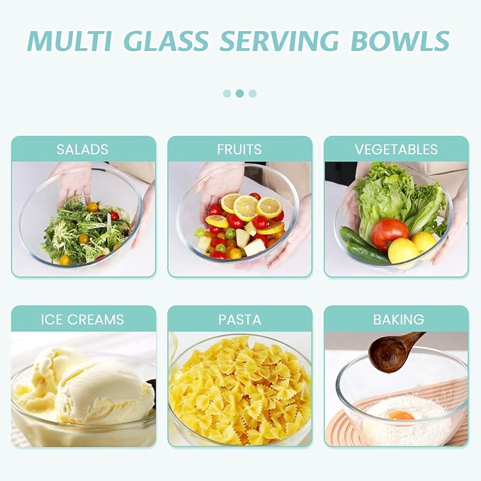 Luvan Glass Mixing Bowls with Lids Set-Large Glass Mixing Bowls, Food Prep - Image 7